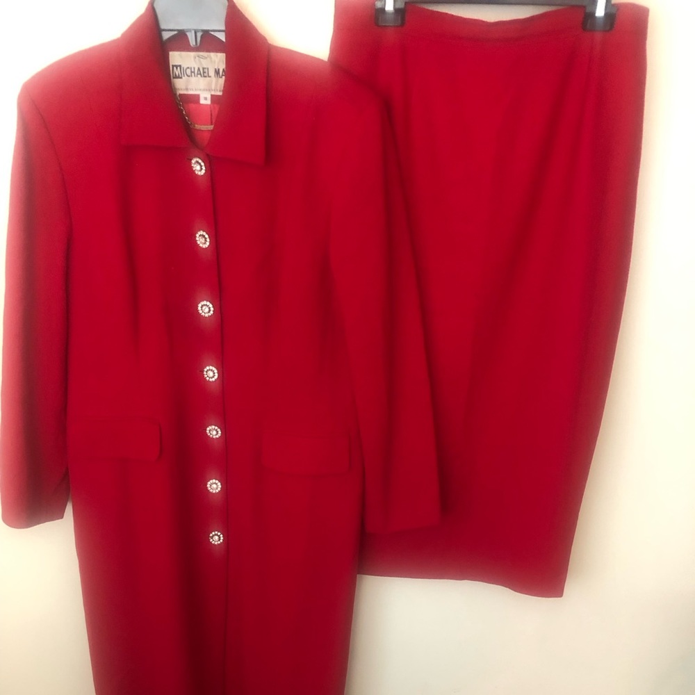 Michael Max Two Piece Red Walking Jacket And Skir… - image 3